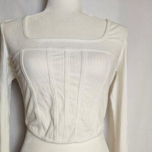 No One Cares Women's White Long Sleeve Pullover Cropped Blouse M